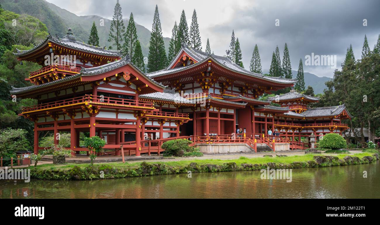 Byodo-In Temple in Kaneohe Hawaii during Fall. Stock Photo