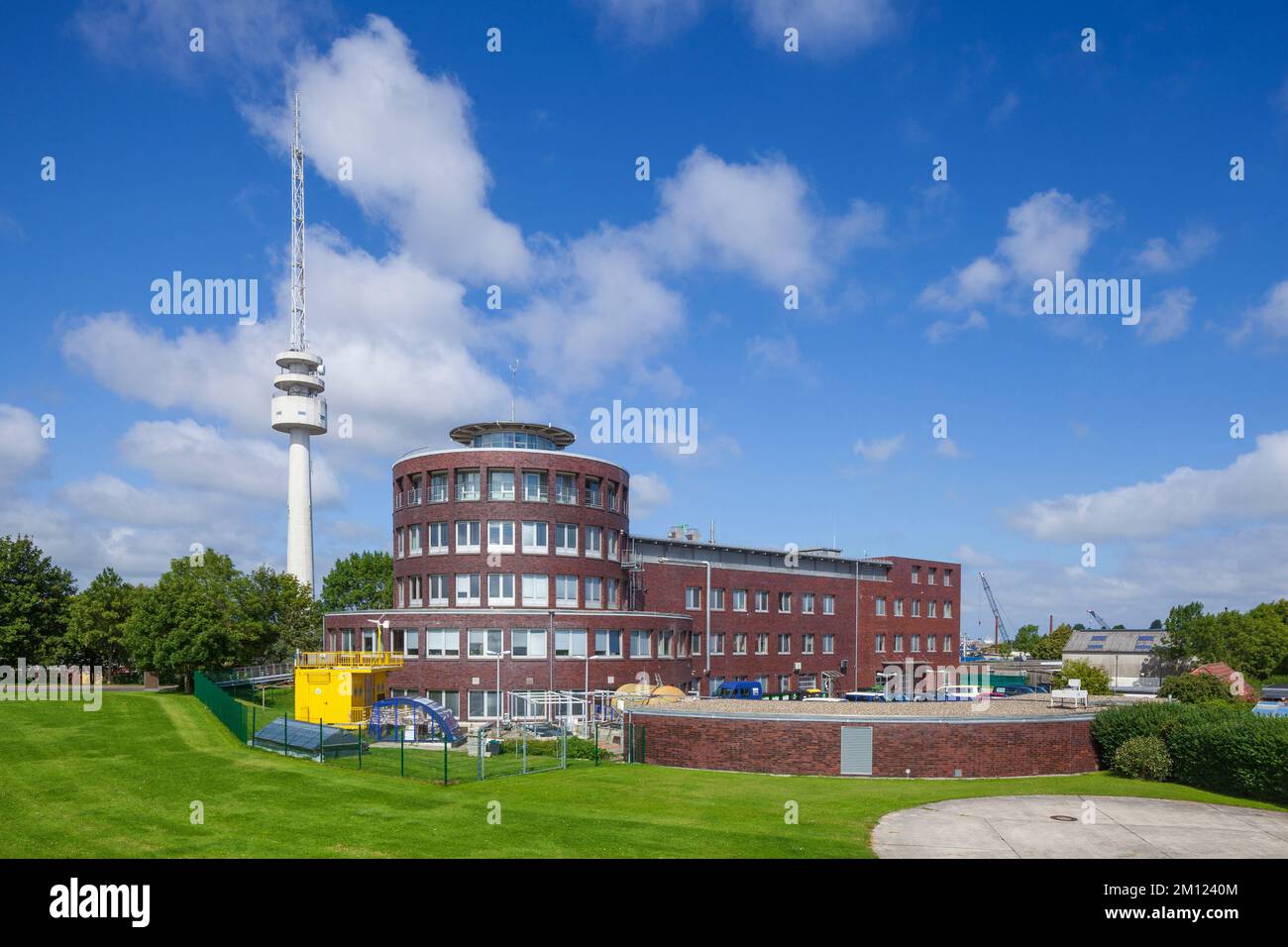 Terramare research center with radar and antenna tower of the WSA, Wilhelmshaven, Lower Saxony, Germany, Europe Stock Photo