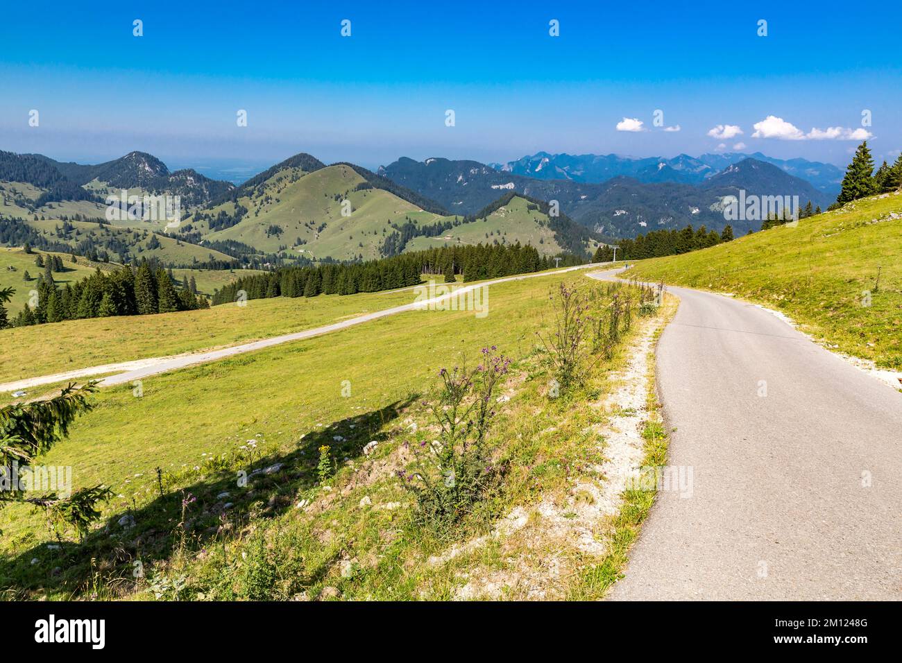 View of Mangfall Mountains and Chiemgau Alps, Wildbarren, 1442 m, Brünnstein, 1634 m, Rotwandlspitze, 1587 m, Oberes Sudelfeld, near Bayrischzell, Mangfall Mountains, Upper Bavaria, Bavaria, Germany, Europe Stock Photo