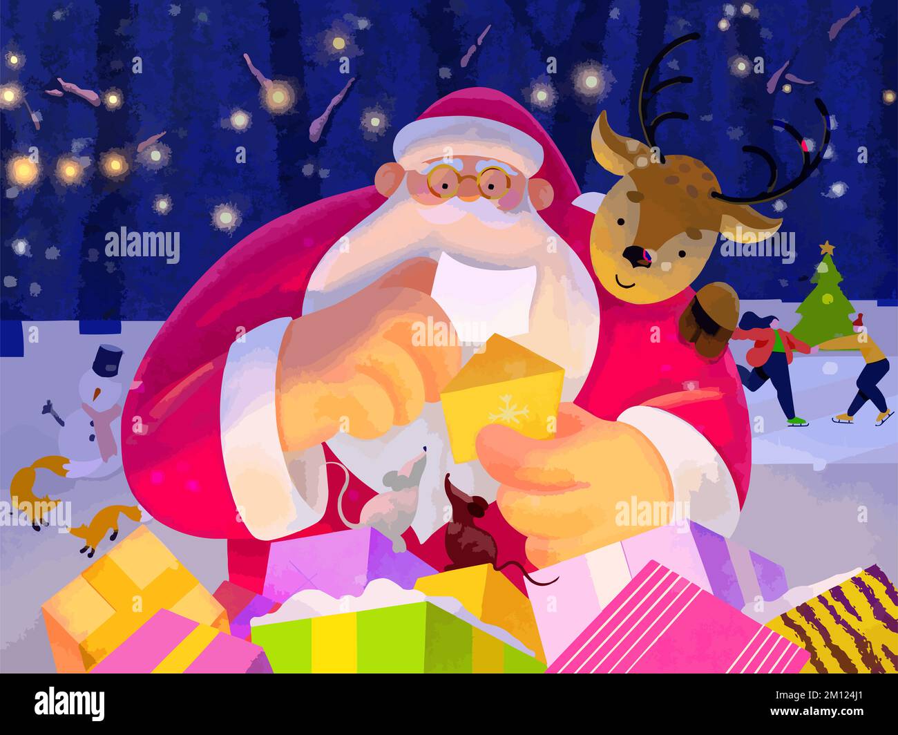 Funny Santa Claus Merry Christmas tree Happy New Year Celebration Gift Christmas Postcard Christmas Website illustration 3D christmas illustration Stock Photo