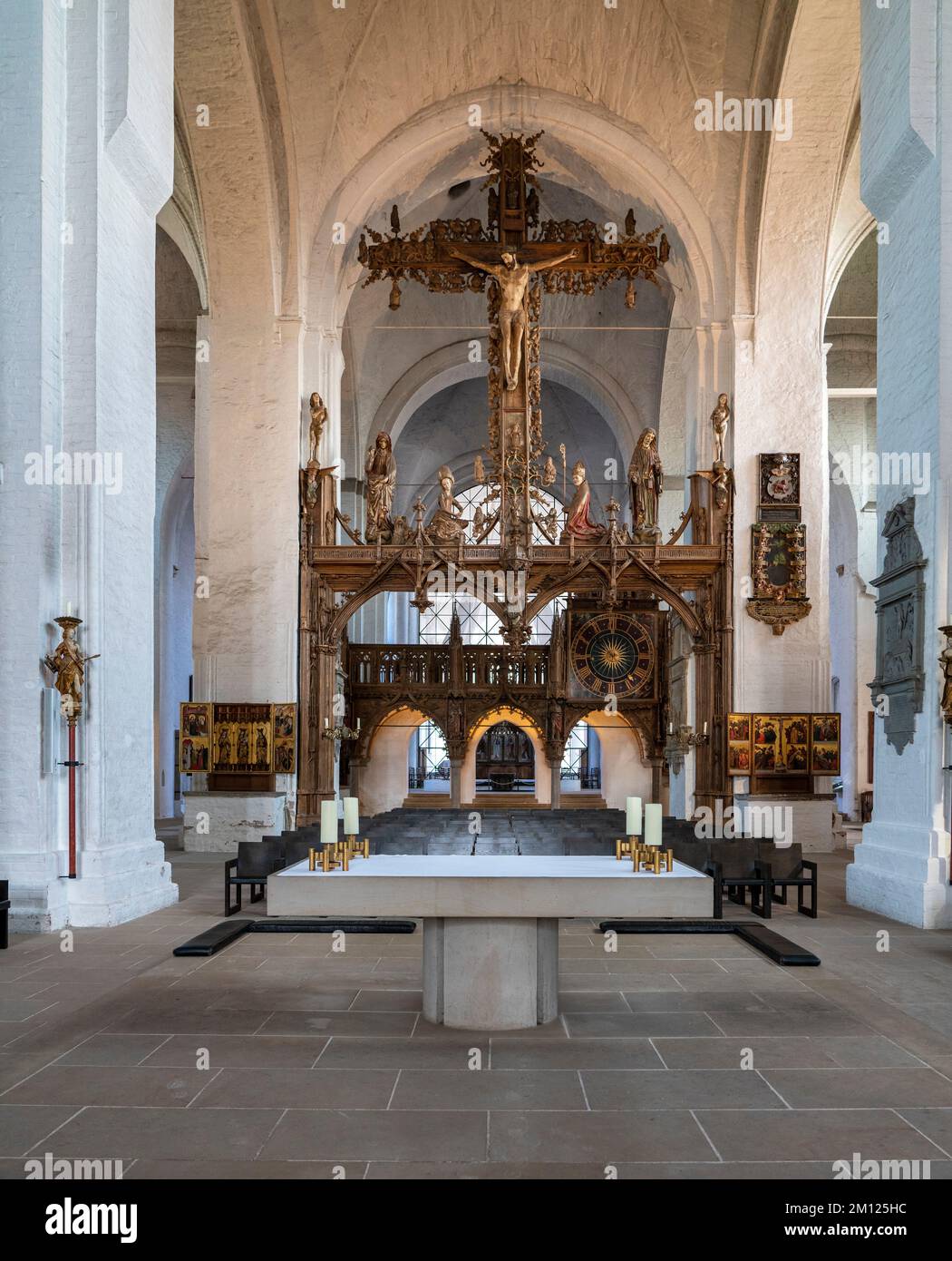 Main altar and crucifix in Lübeck Cathedral Stock Photo