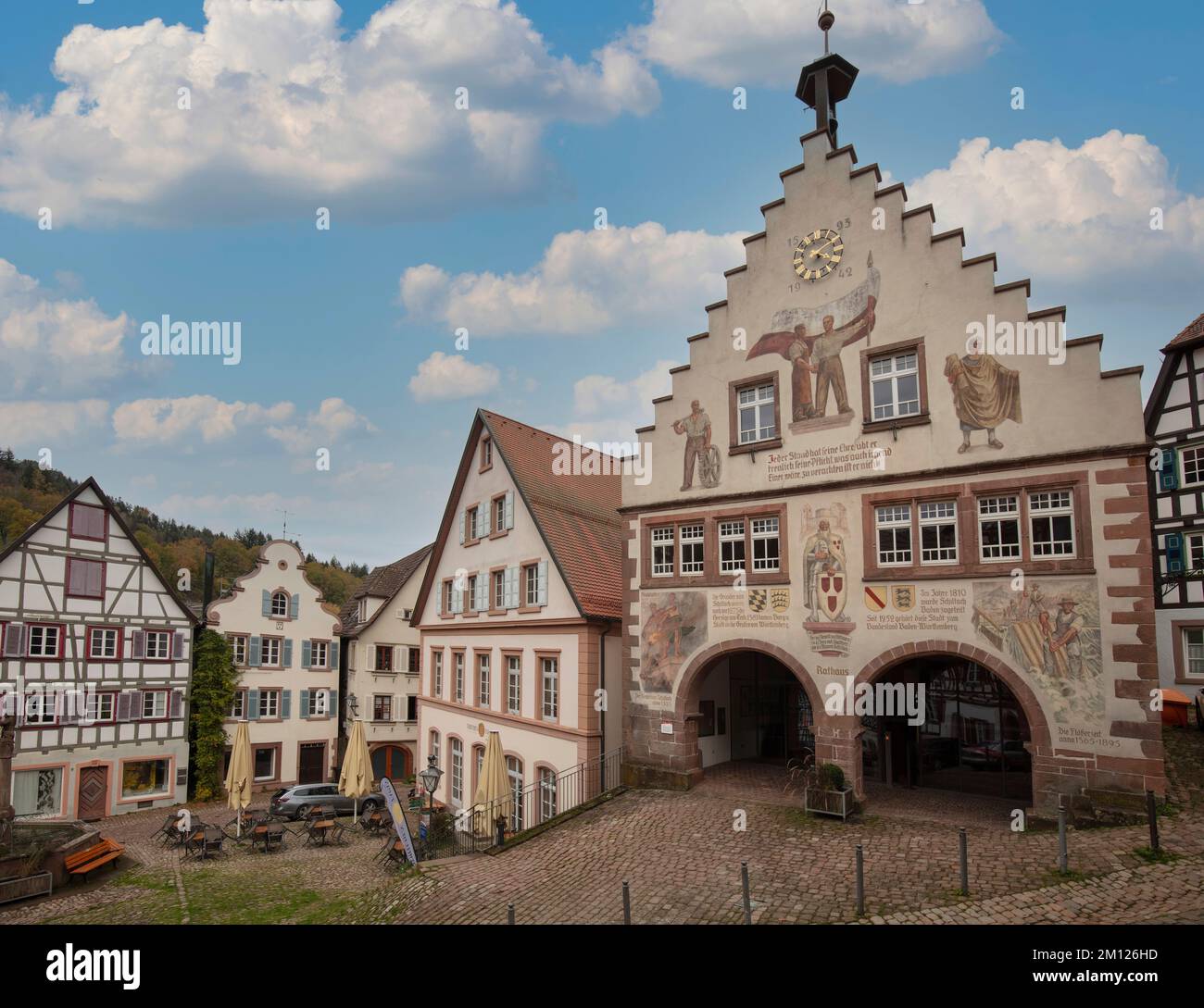 Germany, Baden-Wuerttemberg, Black Forest, Schiltach, town hall, marketplace, half-timbered house Stock Photo