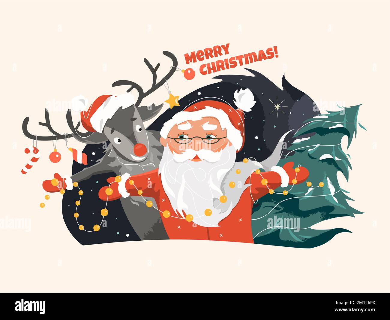 Funny Santa Claus Merry Christmas tree Happy New Year Celebration Gift Christmas Postcard Christmas Website illustration 3D christmas illustration Stock Photo