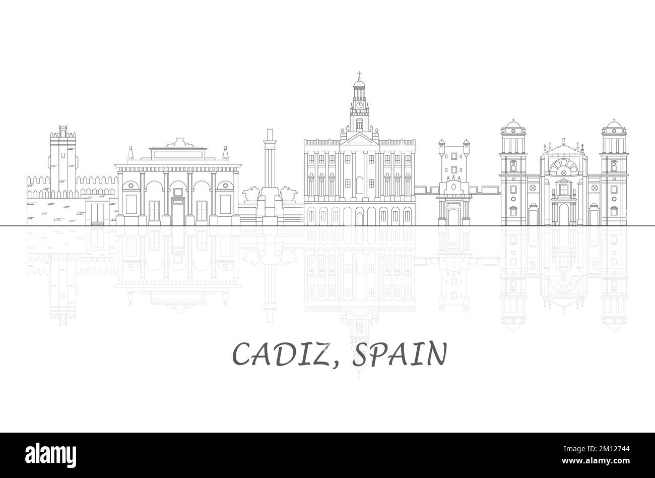 Outline Skyline panorama of  Cadiz, Andalusia, Spain - vector illustration Stock Vector