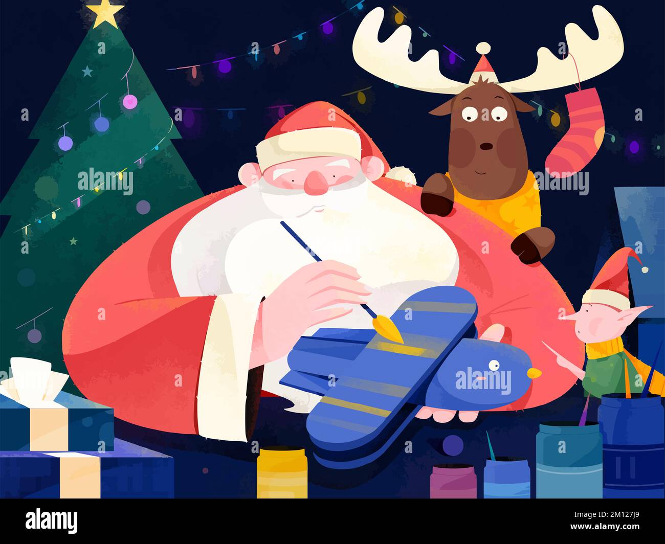 Funny Santa Claus Merry Christmas tree Happy New Year Celebration Gift Christmas Postcard Christmas Website illustration 3D christmas illustration Stock Photo