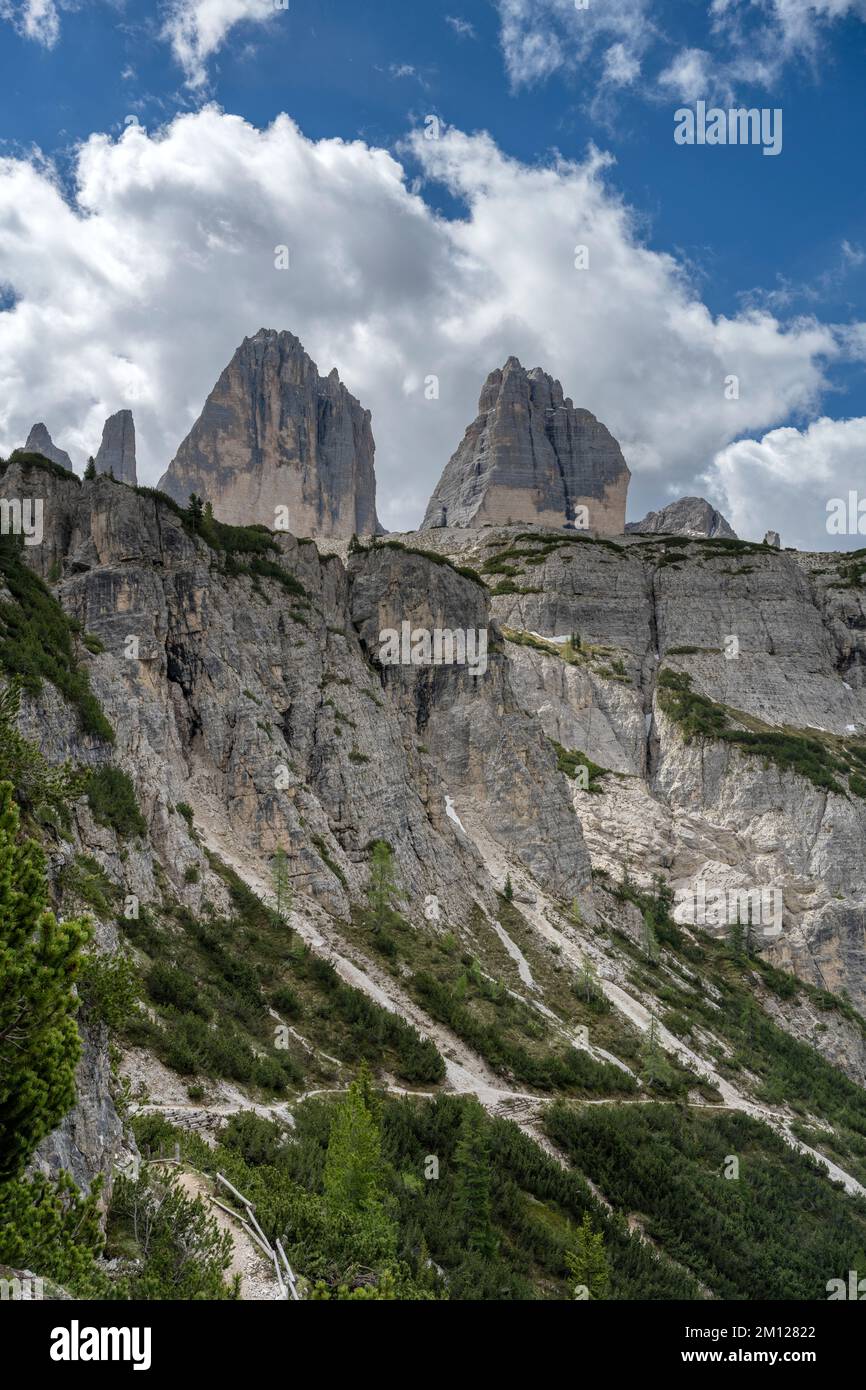 Rienz Dobbiaco, Province of Bolzano, South Tyrol, Italy. The Three Peaks seen ...