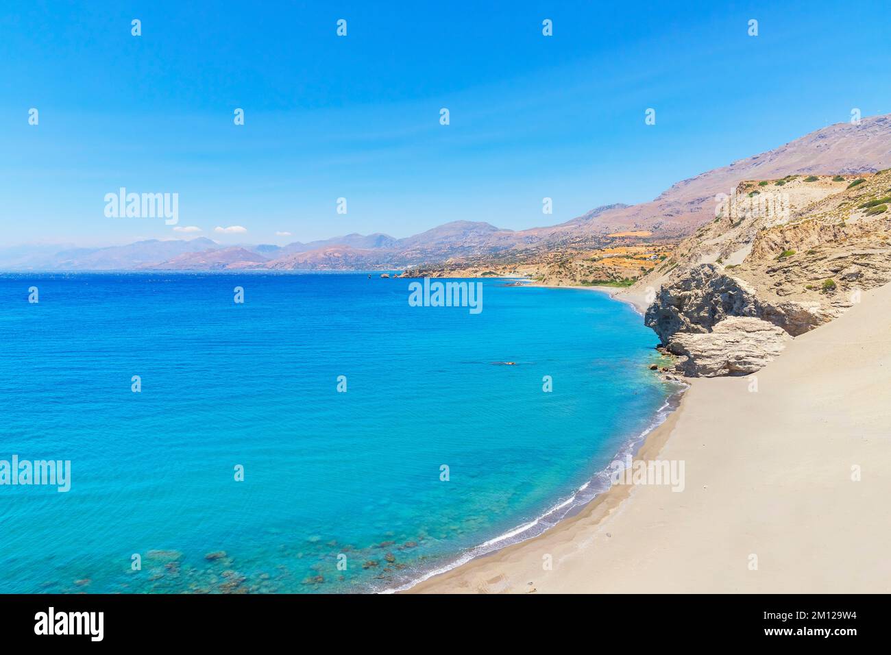 View of Agios Pavlos beach and coastline, Agios Pavlos, Southern Crete, Crete, Greek Islands, Greece Stock Photo