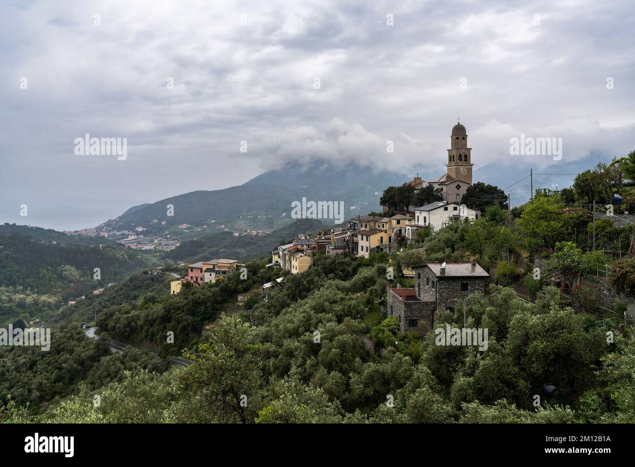 View of Chiesa parrocchiale di Legnaro, Levanto, Cinque Terre, Italy Stock Photo