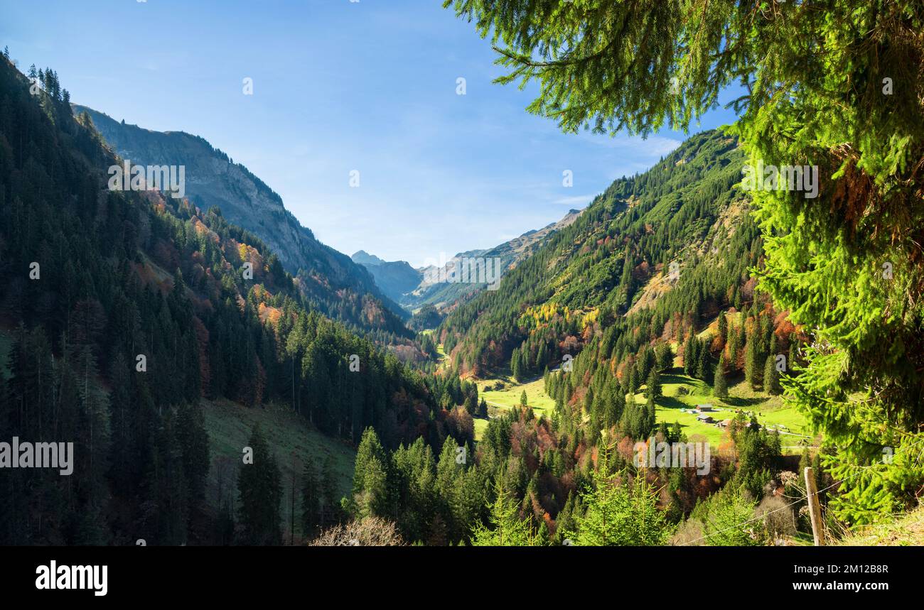 Idyllic mountain valley on sunny day in autumn. Rappenalp valley near ...
