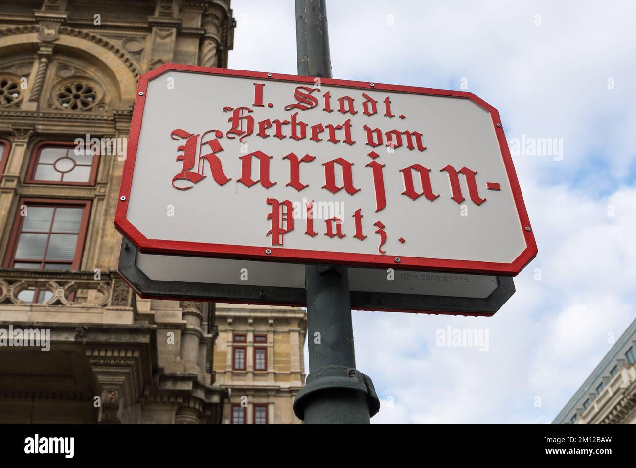 I. Stadt Herbert von Karajan Platz street name sign in Vienna, Austria Stock Photo