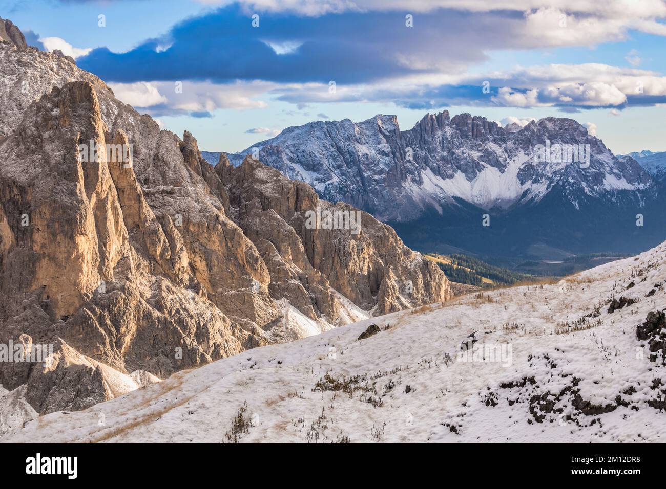Italy, South Tyrol, province of Bolzano, the Latemar group, elevated view going up towards the Cima di Terrarossa, Dolomites Stock Photo