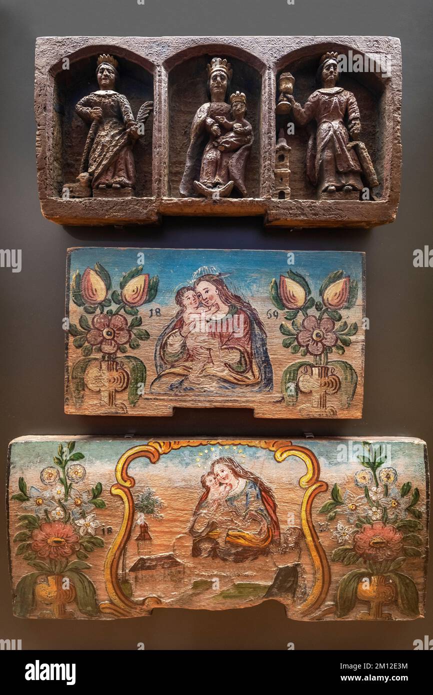 Slovenia, Upper Carniola, Radovljica, Museum of Apiculture, Painted beehive panels Stock Photo