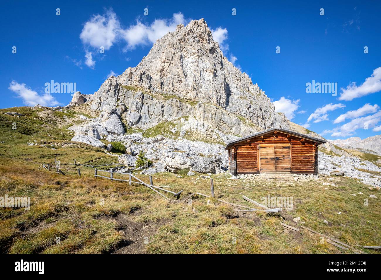 Italy, Veneto, province of Belluno, Livinallongo del Col di Lana. The small Sief bivouac at the foot of the Setsas, Dolomites Stock Photo