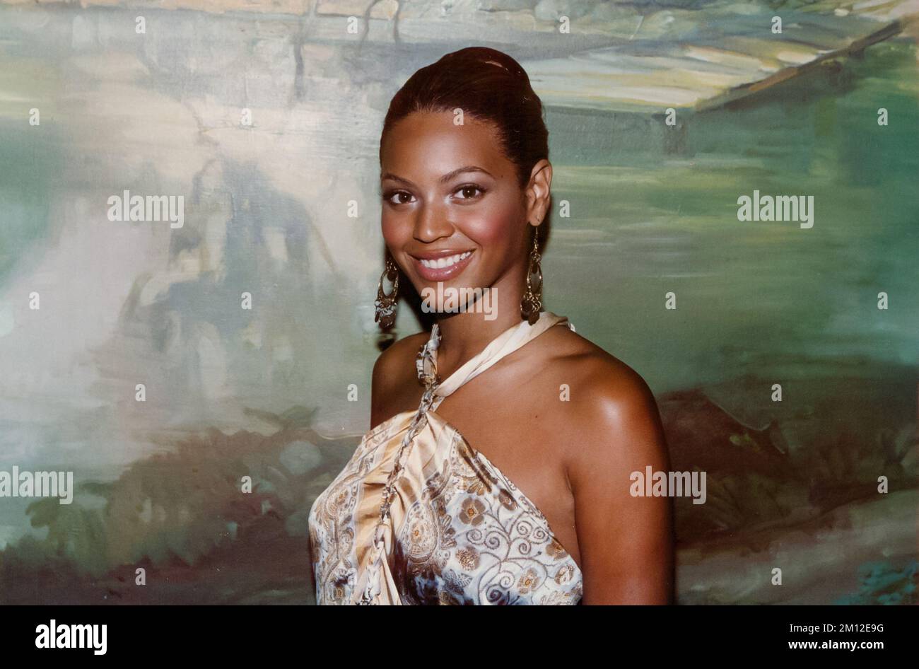 Retro celebrity portraits - Beyonce, at a press conference event, circa