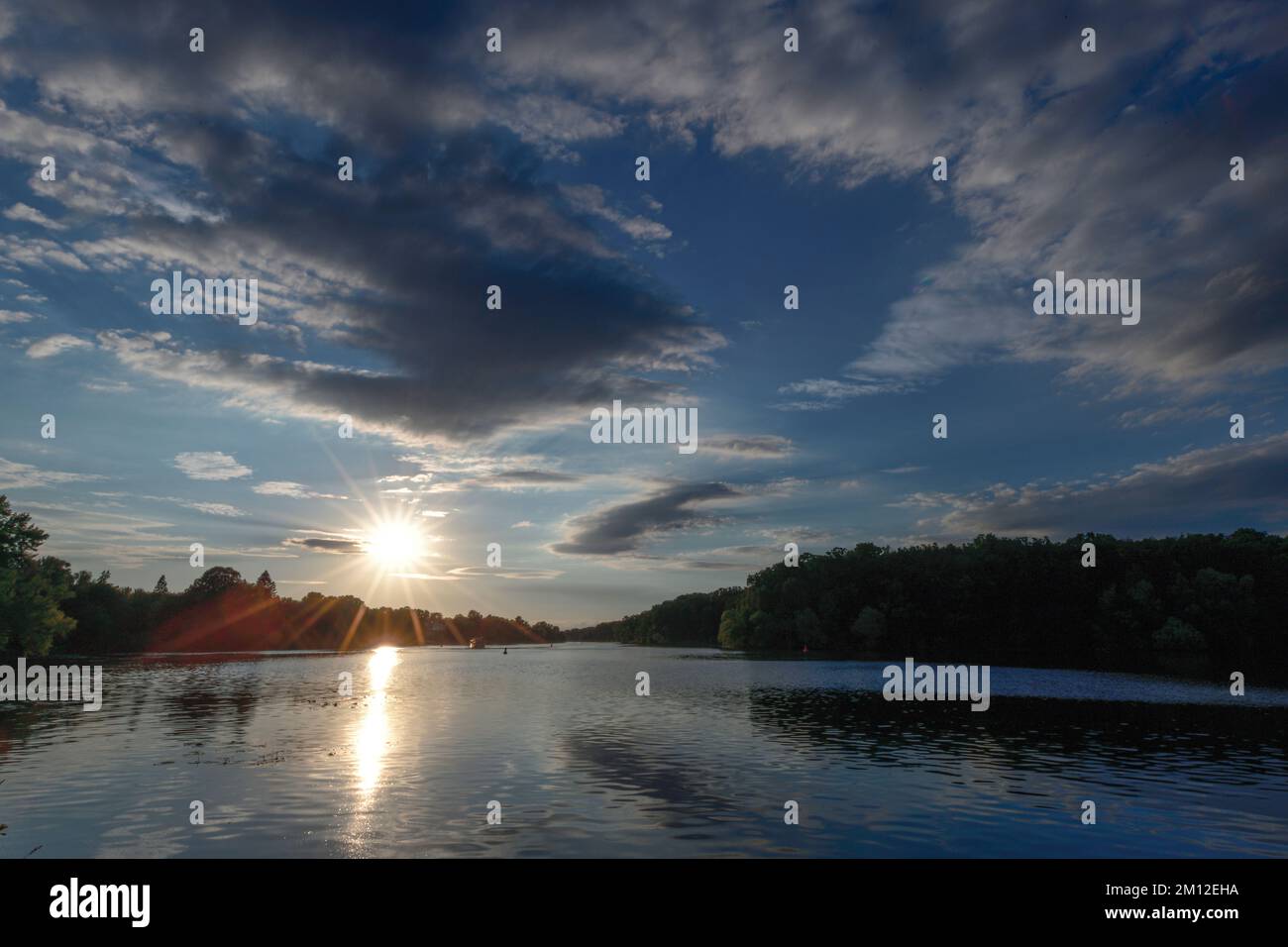 View over Griebnitzsee lake in Potsdam to sunset Stock Photo