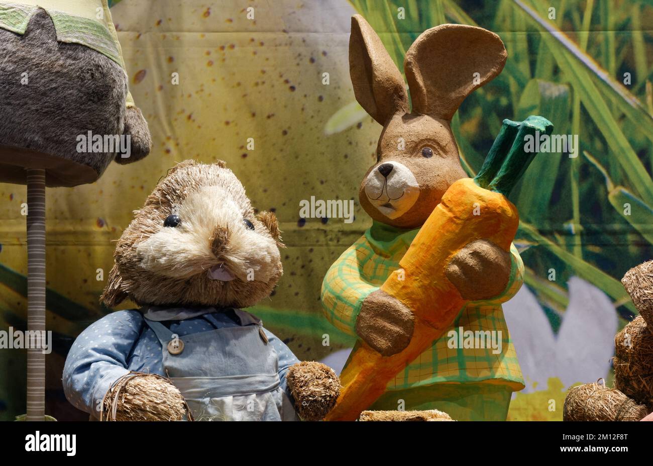 MARIBOR, Slovenia April 10, 2022 Rabbit puppets on display in a shop