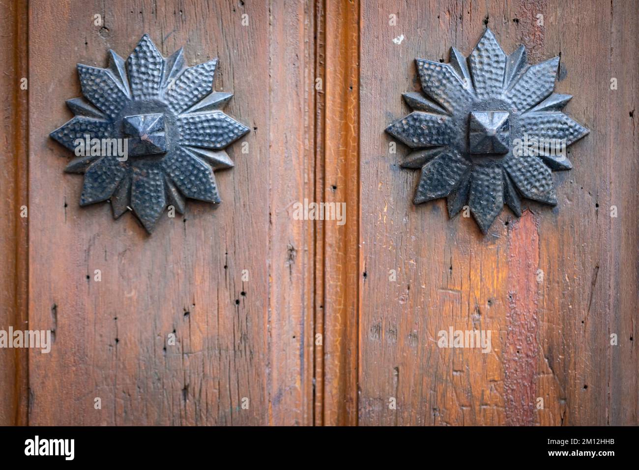 Door forged detail. Jaca, Huesca, Aragón, Spain. Stock Photo