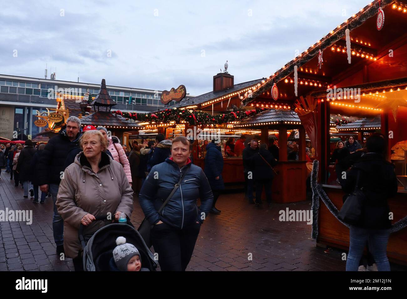 Hanau, Germany December 15, 2019 Stalls at a Christmas market with