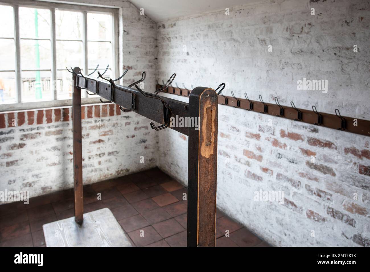 A old vintage cloak room in a Victorian School Stock Photo Alamy