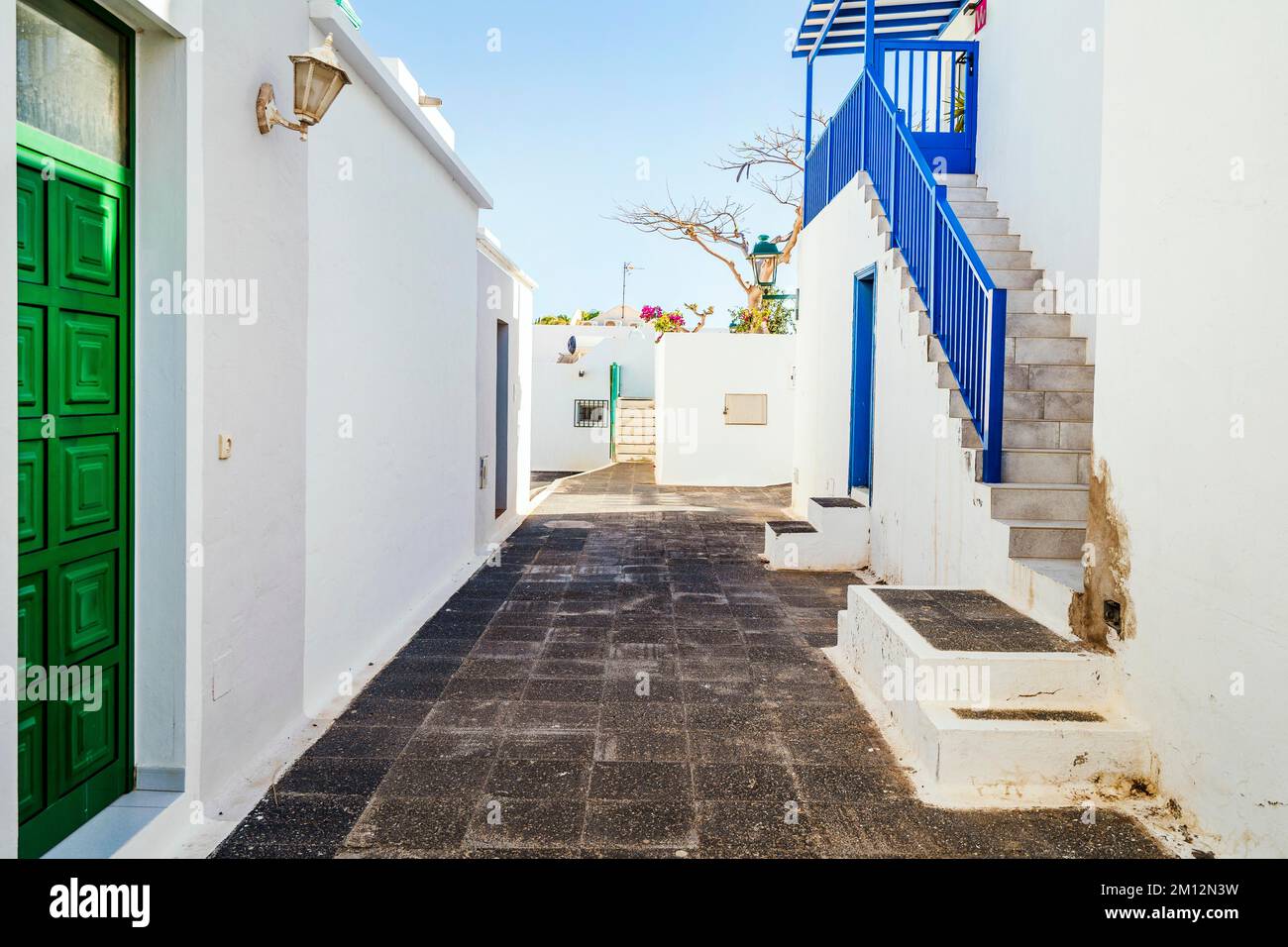Picturesque white settlement called Pueblo Marinero designed by Cesar Manrique located in Costa Teguise, Lanzarote, Canary Island, Spain, Europe Stock Photo
