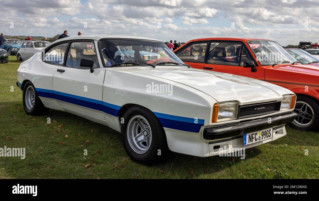 1977 Ford Capri ‘NFC 990S’ on display at the October Scramble held at the Bicester Heritage Centre on the 9th October 2022. Stock Photo