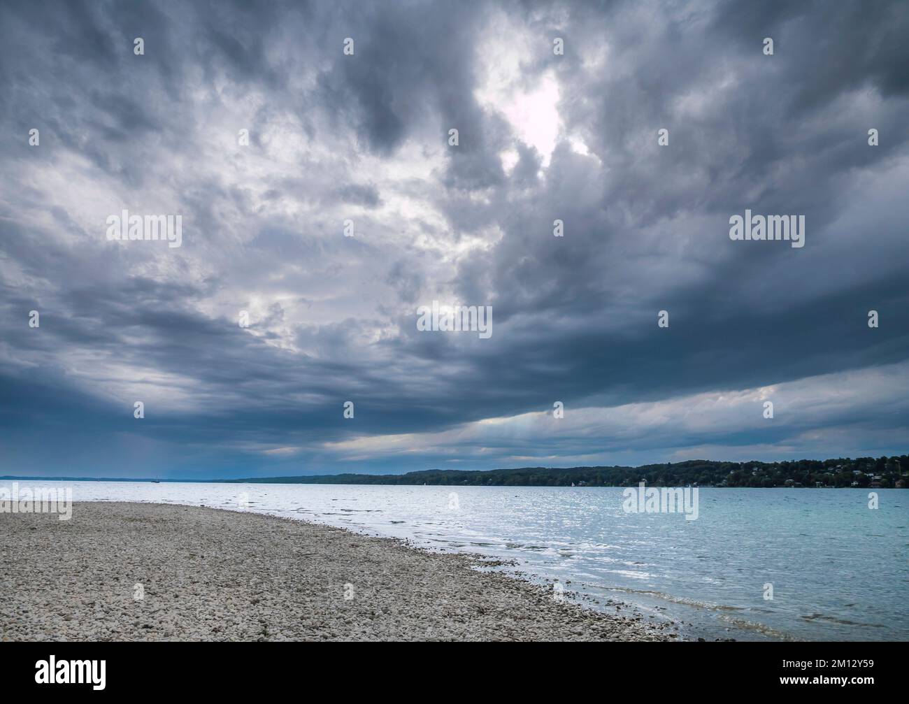 Dark thunderclouds pass over Starnberger See, time lapse, Upper Bavaria, Bavaria, Germany, Europe Stock Photo