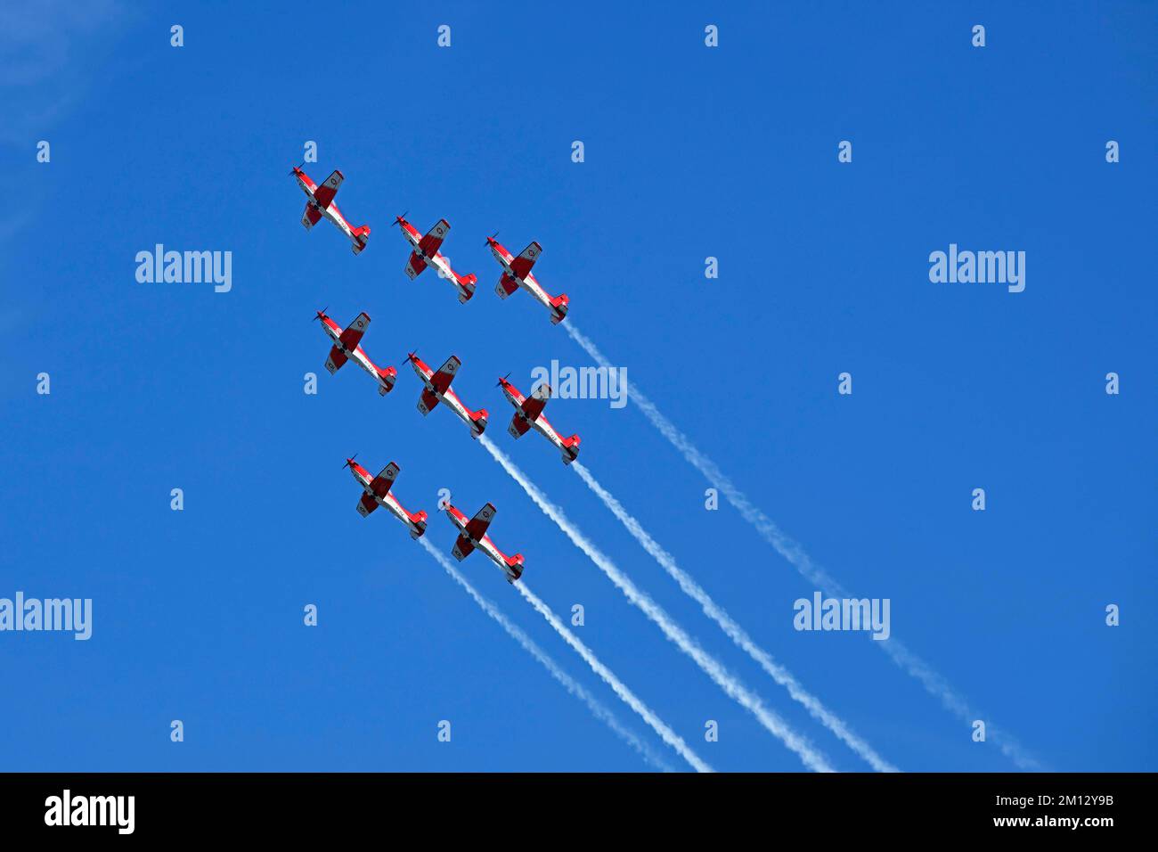 Formation flight of the Patrouille Suisse with the PC-7 team, Zugerseefest 2022, Canton Zug, Switzerland, Europe Stock Photo