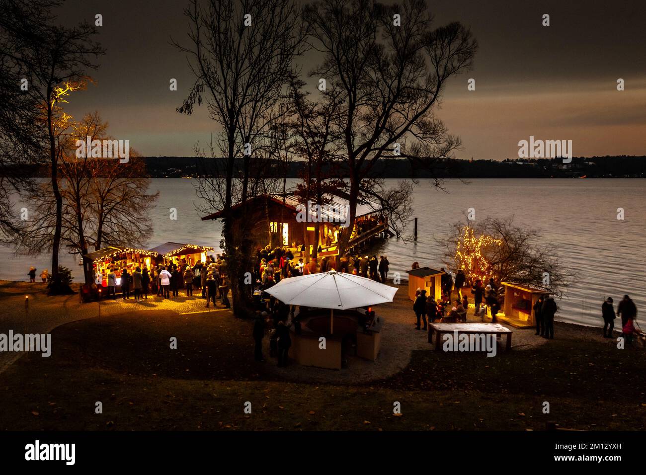 Europe, Germany, Bavaria, Christmas market at Lake Starnberg Stock