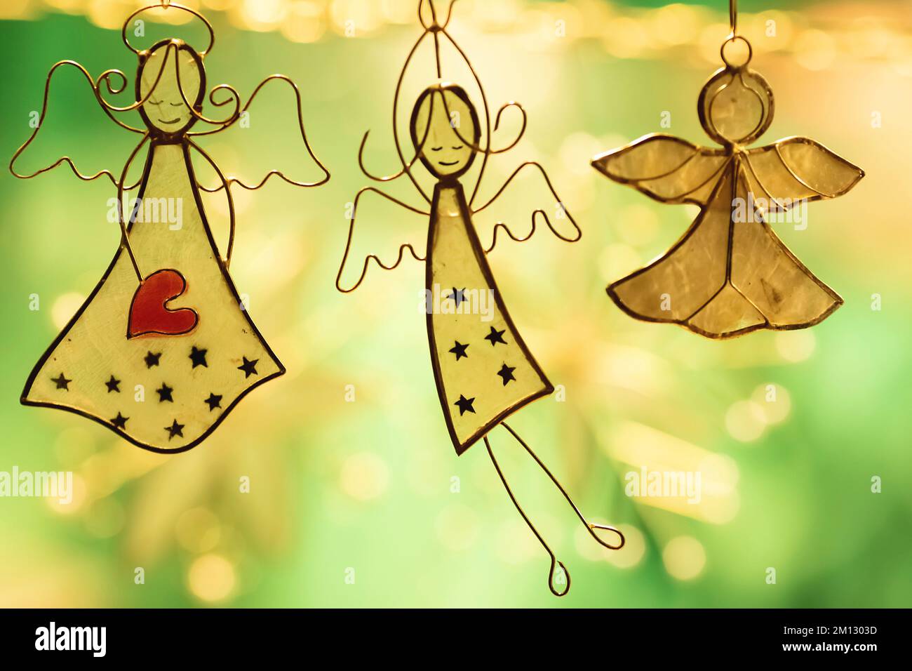 Three angels. Handmade, Christmas decoration. Stock Photo