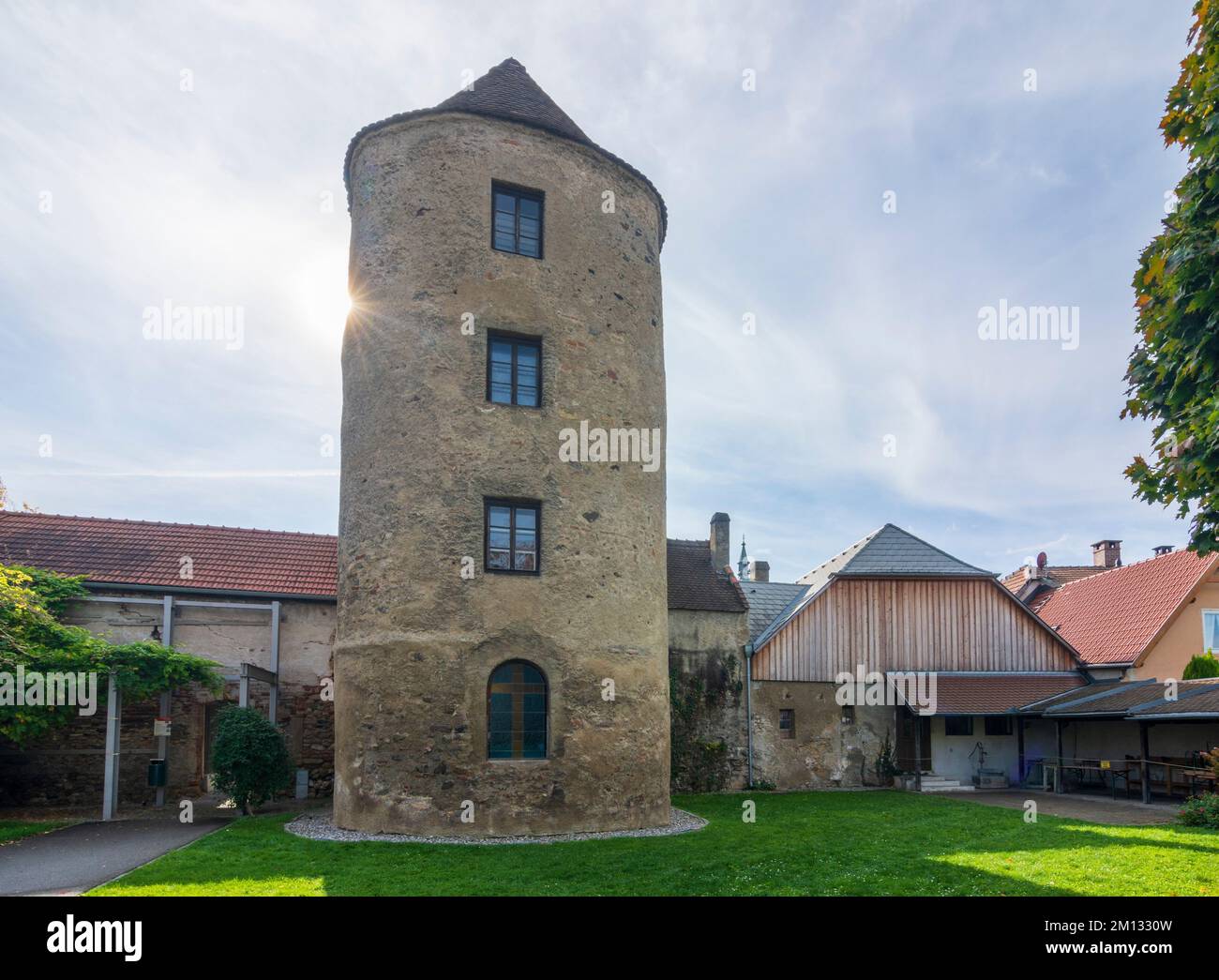 Traismauer, tower Hungerturm in Donau, Lower Austria, Austria, tower, sights Stock Photo