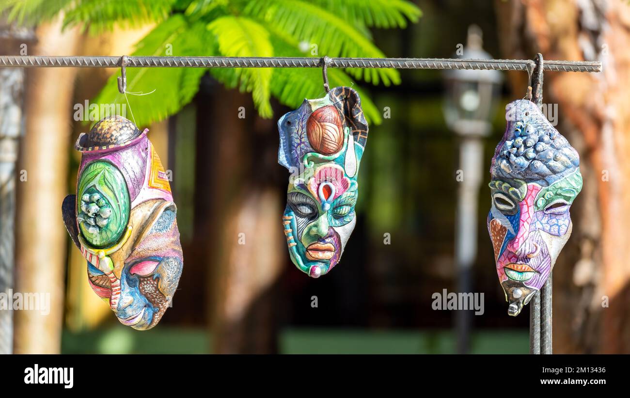 The Cuban colorful masks with blurry background Stock Photo - Alamy