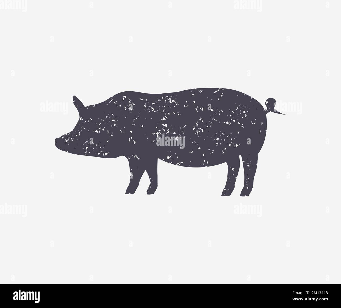 Pig grunge silhouette for meat industry or farmers market logo design. Pork emblem for butcher shop, restaurant, steak house, barbecue design vector. Stock Vector