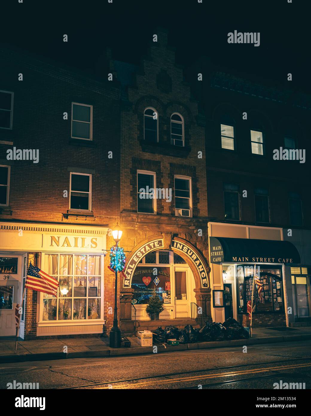 Historic architecture at night, Northport, New York Stock Photo Alamy