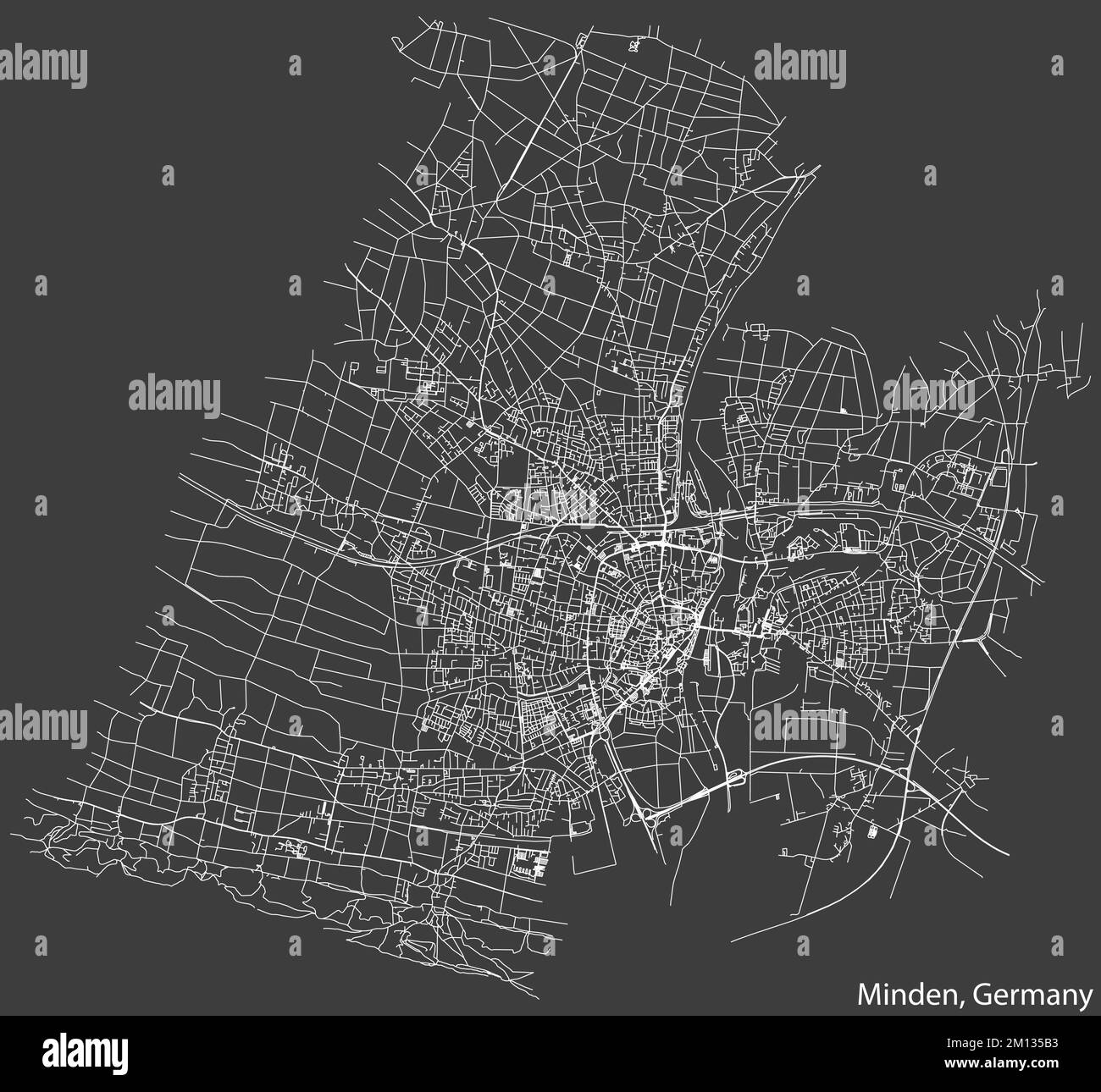 Street roads map of MINDEN, GERMANY Stock Vector