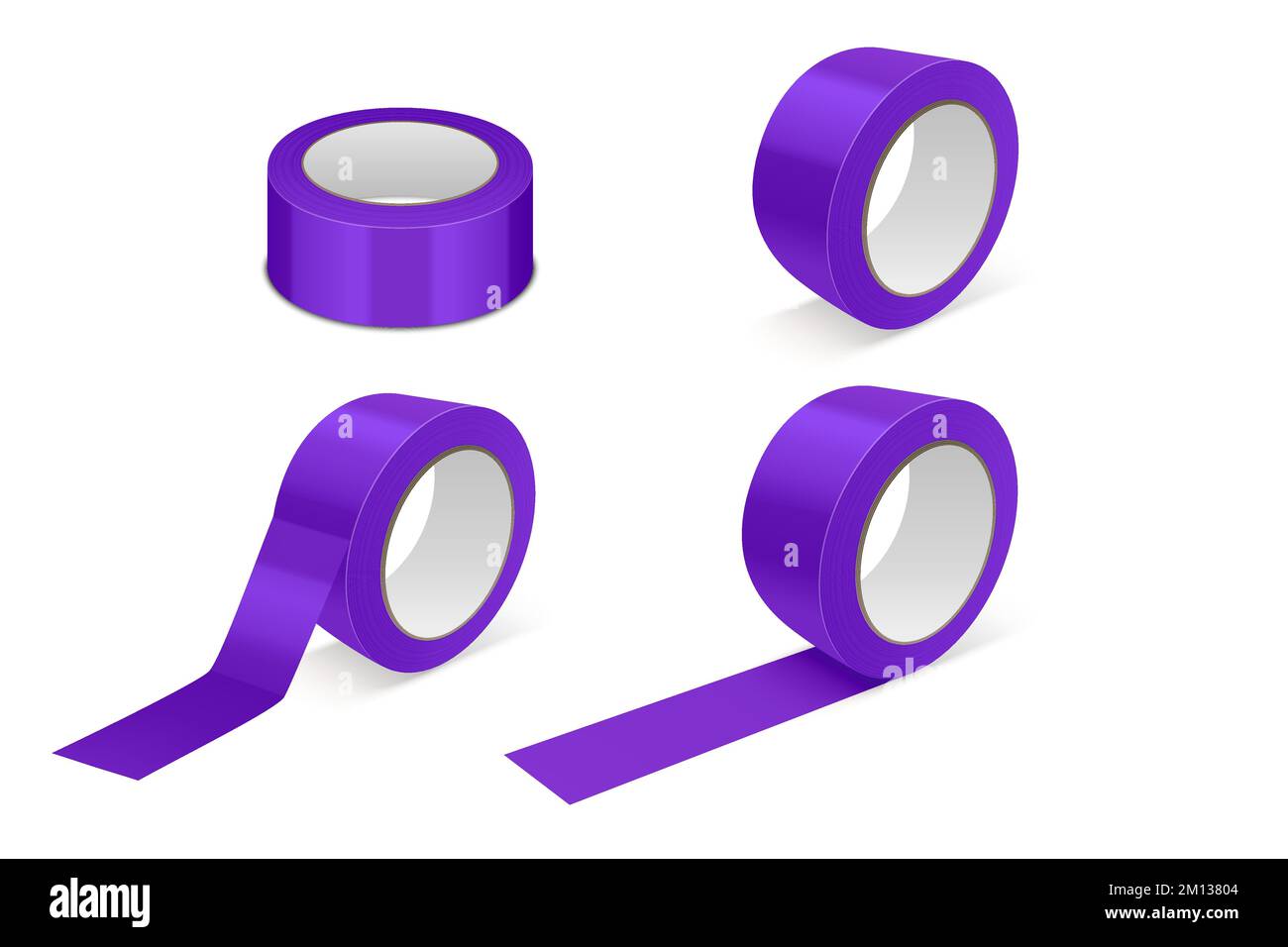 Vector 3d Realistic Glossy Purple Tape Roll Icon Set, Mock-up