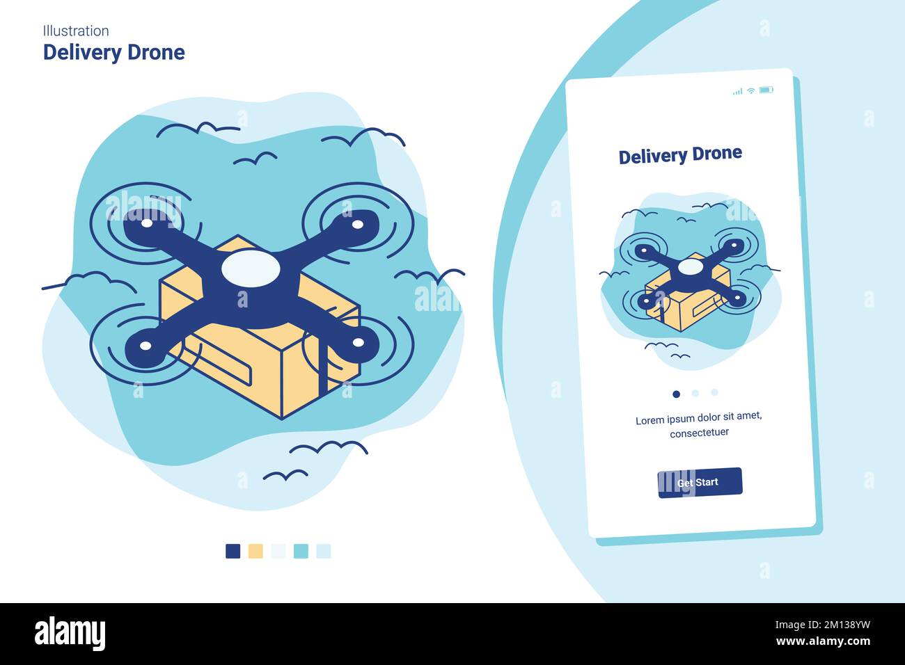 A vector illustration for a delivery drone with a mobile image version ...