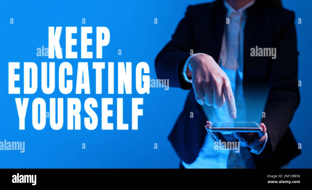 Text showing inspiration Keep Educating Yourself. Business idea dont stop studying Improve yourself using Courses Stock Photo