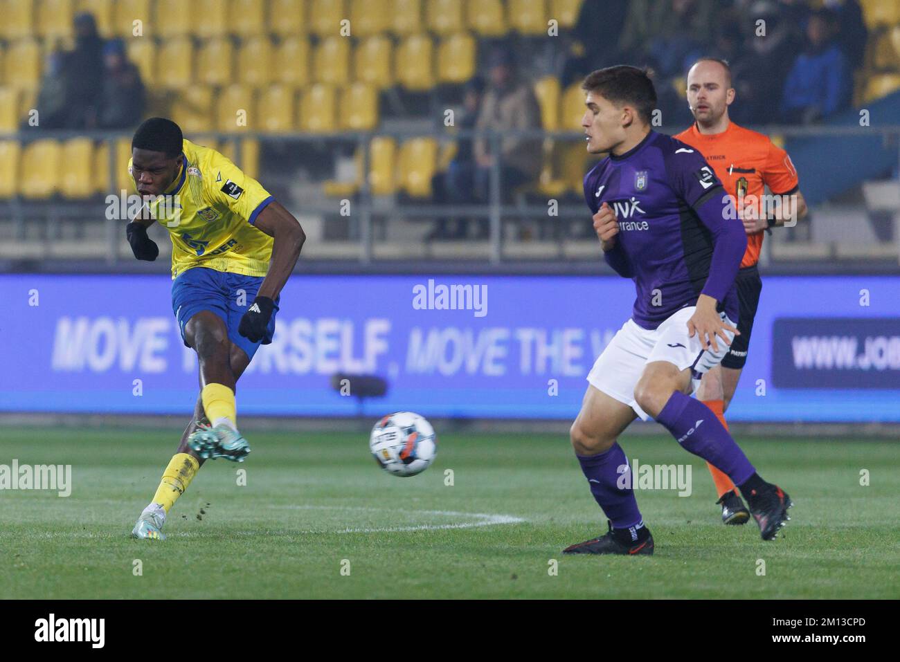 Beveren's Thierno Barry and RSCA Futures' Lucas Lissens fight for the ball  during a soccer match, Stock Photo, Picture And Rights Managed Image.  Pic. VPM-41254214