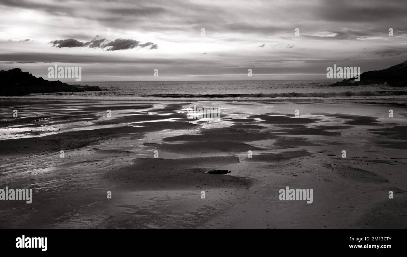 Black and white photographs of Port Trecastell on the western coast on Isle of Anglesey, North Wales UK, Autumn. Stock Photo