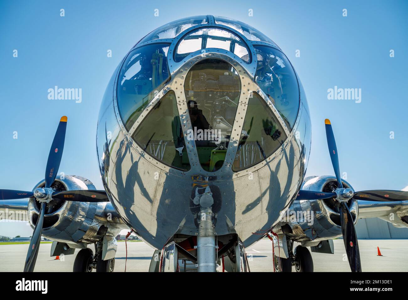B19 Inside A close-up front view of the nose and the front engines of the B-19 ...