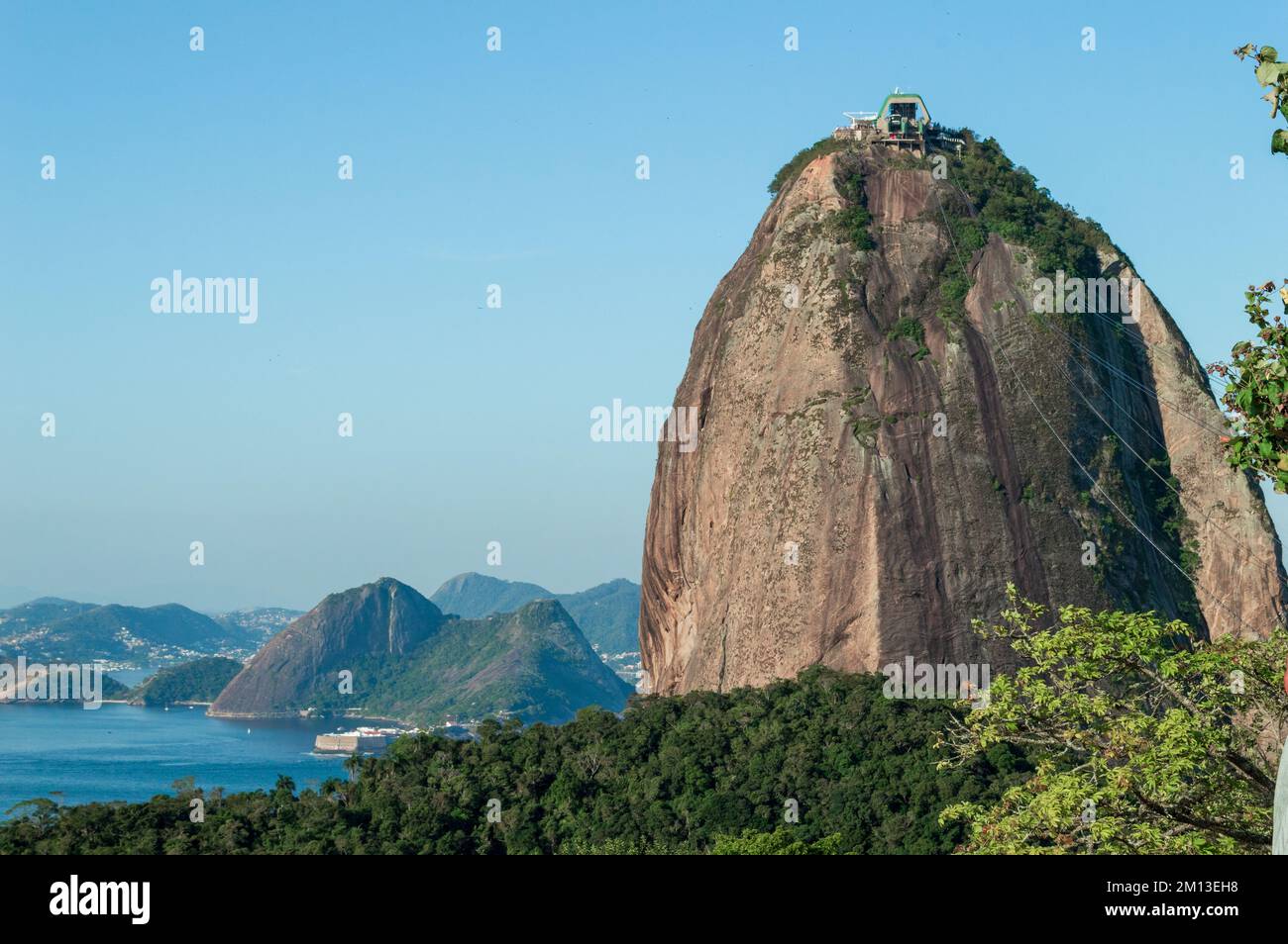 Sugar loaf mountain and its gondola close up in Rio de Janeiro, Brazil