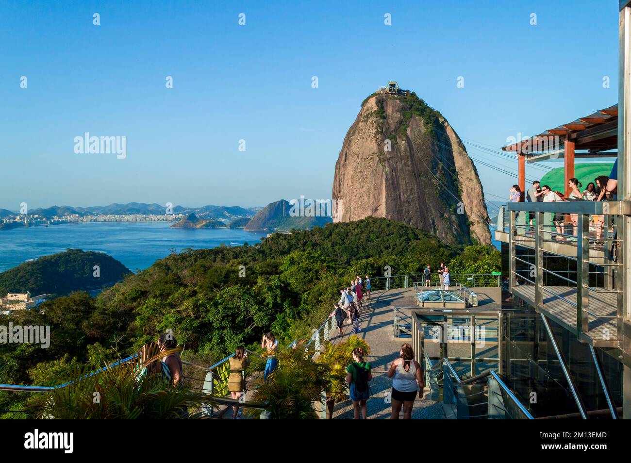 Sugar loaf mountain and its gondola close up in Rio de Janeiro, Brazil Stock Photo