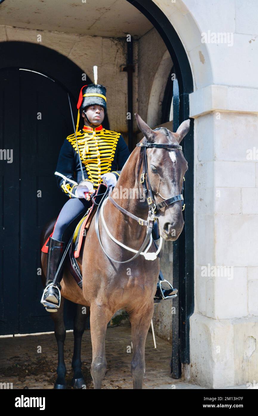 horse mounted queen's guard. Stock Photo
