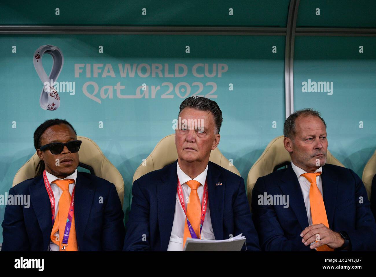 Lusail City, Qatar. 09th Dec, 2022. LUSAIL CITY, QATAR - DECEMBER 9: Assistant coach Edgar Davids of the Netherlands, coach Louis van Gaal of the Netherlands and assistant coach Danny Blind of the Netherlands prior to the Quarter Final - FIFA World Cup Qatar 2022 match between Netherlands and Argentina at the Lusail Stadium on December 9, 2022 in Lusail City, Qatar (Photo by Pablo Morano/BSR Agency) Credit: BSR Agency/Alamy Live News Stock Photo