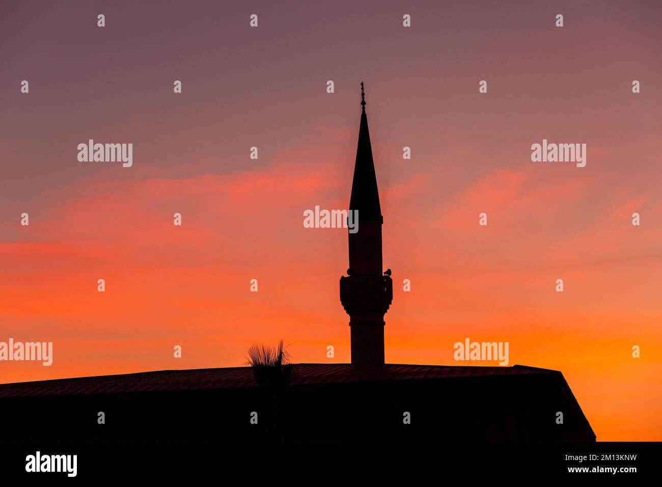 Mosque silhouette at sunset in Turkey -  Antalya Stock Photo