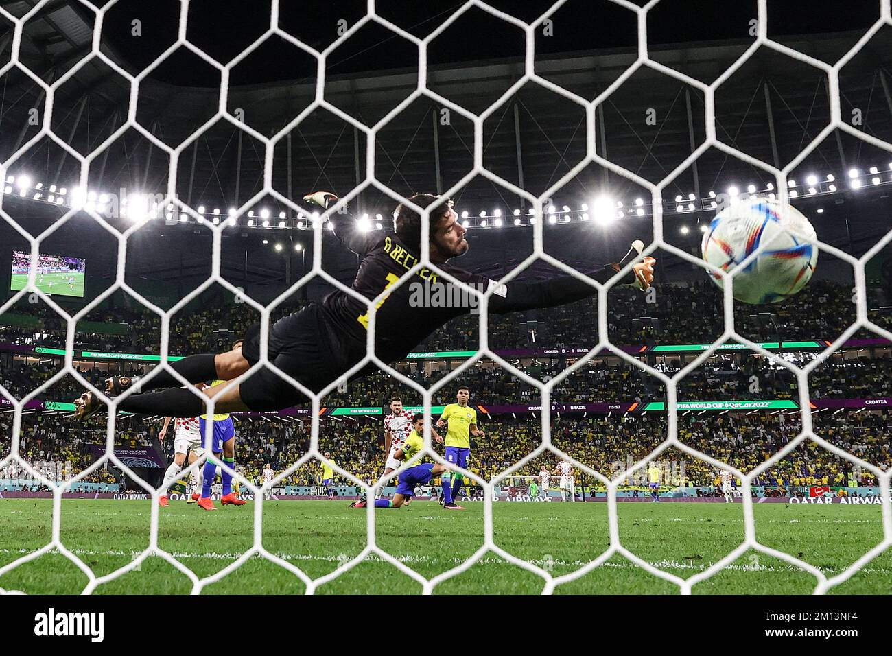 Al Rayyan, Qatar. 9th Dec, 2022. Alisson, goalkeeper of Brazil, fails ...