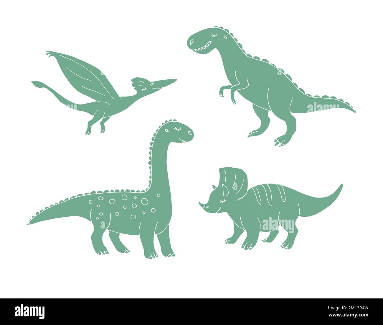 Vector set bundle of hand drawn doodle sketch different green dinosaur ...