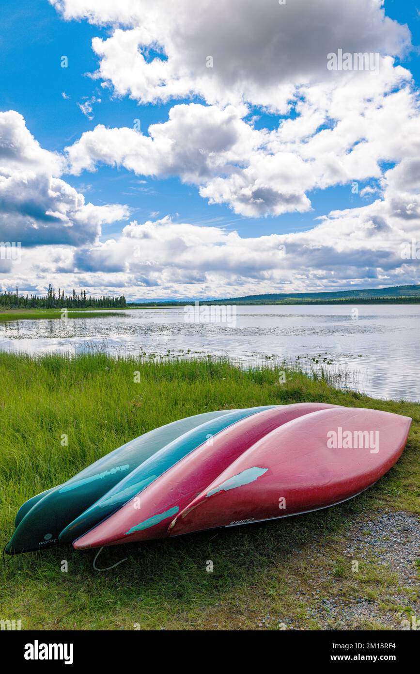 Colorful canoes; Deadman Lake Campground; Tetlin National Wildlife
