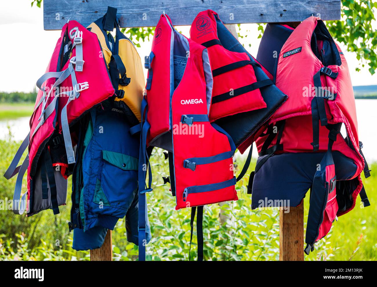 Free life jackets; Deadman Lake Campground; Tetlin National Wildlife Refuge; Alaska; USA Stock Photo