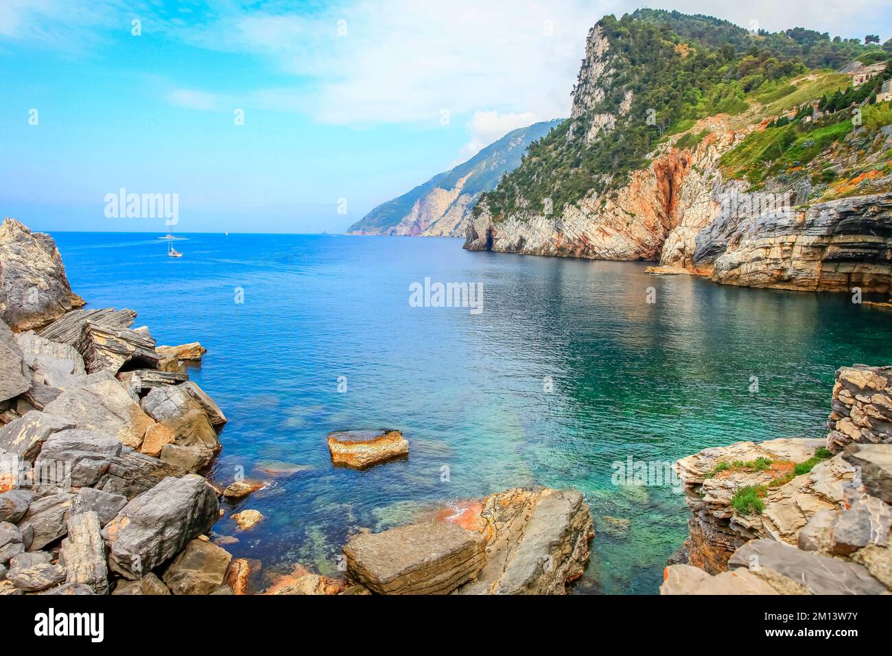 Grotte cave Byron at Portovenere bay of turquoise waters, Cinque Terre, Italy Stock Photo